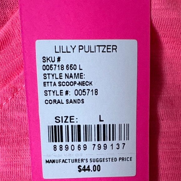 Lilly Pulitzer Vibrant Pink Short Sleeve Tee scoop neck nwt large coral sands - Picture 3 of 5
